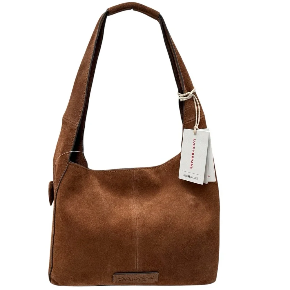 Lucky Brand Clem Suede Hobo Bag Brown Medium Leather Boho Tote 10X8X4